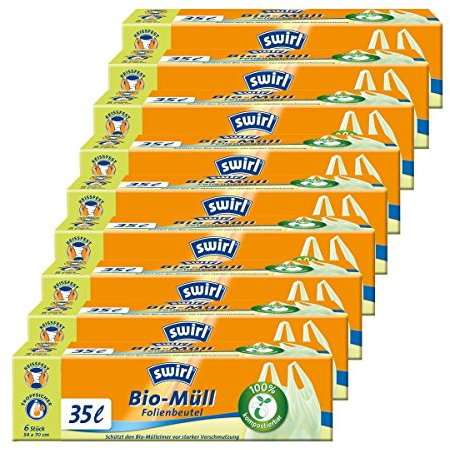 Swirl Bio-Müll Folien-Beutel 35l mit Tragegriff 6stk./Rolle (9er Pack)