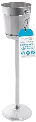 BIRDROCK HOME 18/8 Stainless Steel Champagne Bucket with Stand | Wine Chiller for Parties | 32in Free Standing Ice Holder | Outdoor Indoor Use