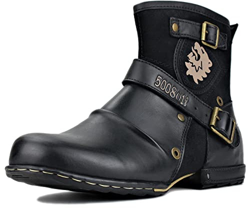Herr Stövlar Chelsea Motorcykel Boots för Män Mode Känga Vandring Combat Ankel Dragkedja Svart Brun OZ-5008-1-44-BLACK-E