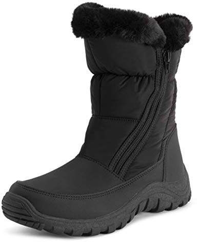 Polar Womens Memory Foam Twin Zip Opening Pull On Nylon Waterproof Thick Faux Fur Lined Winter Rain Snow Boots - Black - UK5/EU38 - YC0663