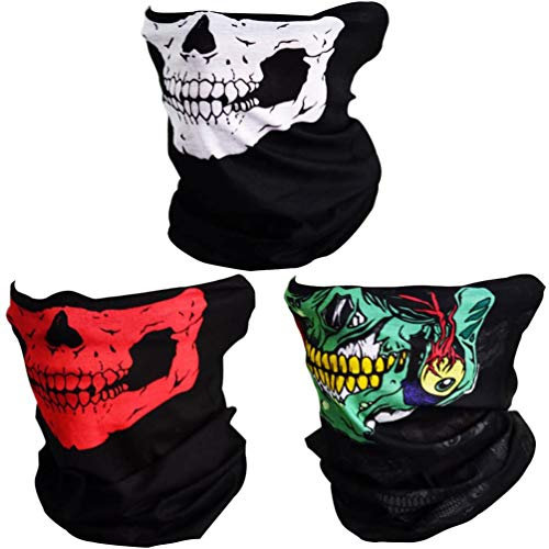 YOULIKE 3 Piece Half Skull Face Mask - Motorcycle Sun UV Protection Breathable Bandana Balaclava Headwear