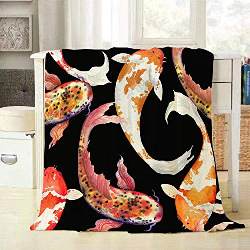 Abaysto Coperta in flanella, motivo acquarello giapponese, motivo pesce carpa koi, senza cuciture, morbida coperta per letto, divano, ottimo regalo per Natale, 152 x 203 cm