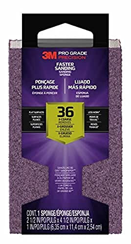 Pro Grade Precision Éponge abrasive 3M Faster Sanding Block, grain 36 (extra-gros), 24003TRI-XC-B, 6,35 cm x 11,4 cm x 2,54 cm, 1 unité, Rose/Grise