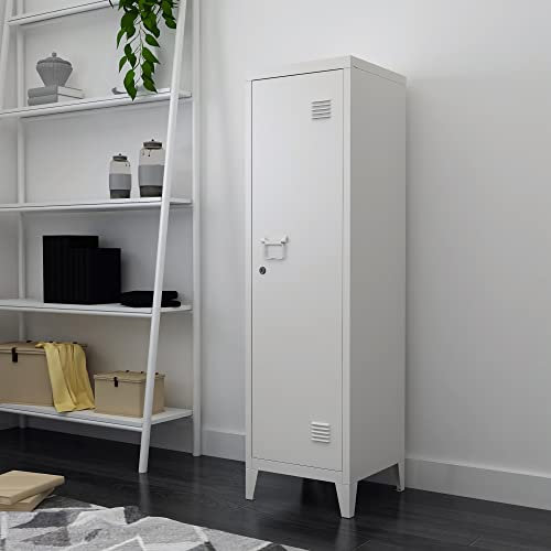 [en.casa] Einzelspind Kurikka Metallspind mit 2 Ablagen 137 x 38 x 38 cm abschließbar Schließfachschrank Metallschrank Garderobenschrank Weiß