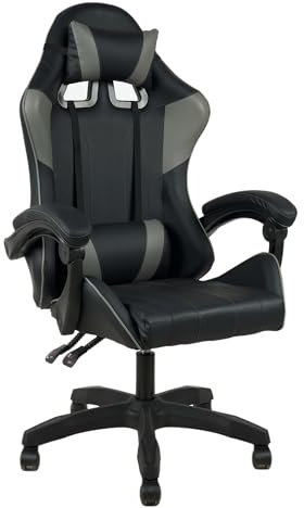 Il Gruppone Passione Casa Sedia Gaming Professionale SimilPelle Reclinabile Con Braccioli Poltrona Ufficio Regolabile in Altezza Pistone Gas,Cuscino Poggiatesta E Lombare Gamer -Grigio