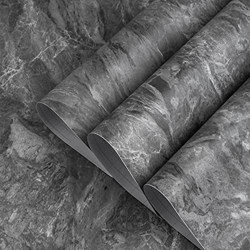 TOTIO Papier Peint Autocollant Aspect Marbre Gris,Sticker Imperméable Pour Meubles,Texture Ardoise Grise,Mat,épais,30CMx2M,Autocollant Mural en Vinyle,Film Décoratif pour Bureaux, Salles de Location
