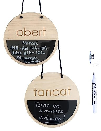 Smile BB- Cartel Obert Tancat con Pizarra para Tiendas, Negocios, Cartel de Horario Comercial, Fabricado en España