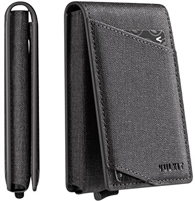 VULKIT Slim Plånbok för män Pop Up-korthållare Minimalistisk Bifold-plånbok RFID-blockerande magnetisk stängning Rymmer 12 kort (Grå)