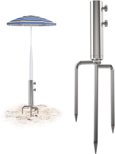 YAOYAOLING Cono de paraguas, ancla de arena para sombrilla de playa con, soporte para sombrilla de sol, ancla de acero para, Plateado