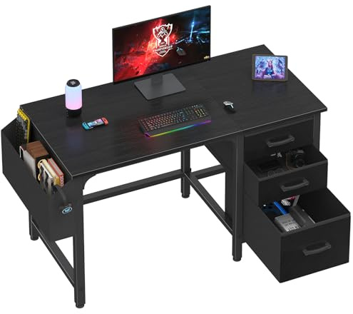 Lufeiya Escritorio para computadora con cajones de archivos, escritorios de oficina en casa de 47 pulgadas con archivador para espacios pequeños, mesa de estudio para juegos, escritorios de PC, color