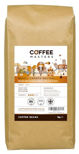 Coffee Masters Brazil Carbon Conscious Coffee Beans 1kg - Single Origin 100% Arabica for a Heavy Bodied Creamy Espresso - Medium Roasted Brazilian Bean Ideal for Barista Machines