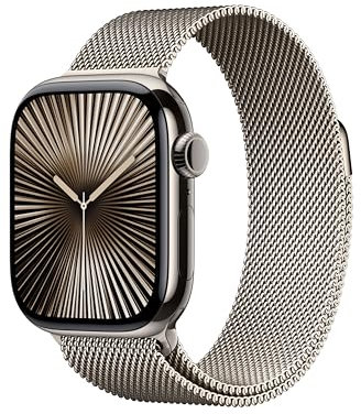 Apple Watch Series 10 GPS + Cellular 42 mm Smartwatch with Natural Titanium Case with Natural Milanese Loop - One Size. Fitness Tracker, ECG App, Always-On Retina Display, Carbon Neutral