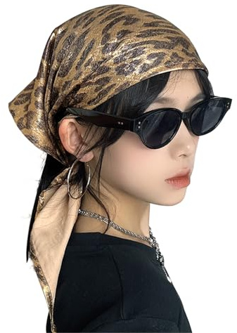 Women Girls Leopard Hair Bandana Headkerchief Tie-Back Boho Headband Triangle Neck Scarf Headwrap Waistband Chemo Headwear Sun Protection Helmet liner Beanie Cap