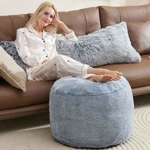 WSOFRLAC Round Pouf Ottoman Foot Rest Plush Ottoman Footstools for The Living Room Ottomans Stuffed Full of Foam Blocks 26x18 Large Foot Stool Dark Grey Footrests Hassocks and Ottomans Set
