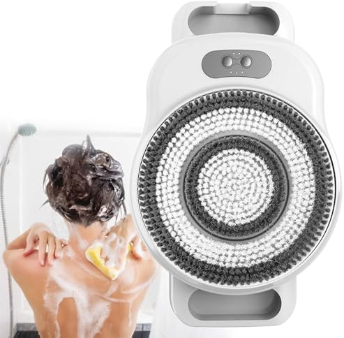 Cepillo Exfoliante Espalda Pared para Ducha, Cepillo EléCtrico con Cabezal 20Cm, Ajuste 3 Velocidades, RotacióN AutomáTica 360°, Exfoliante Corporal para Limpieza Profunda Y Masaje Espalda,White