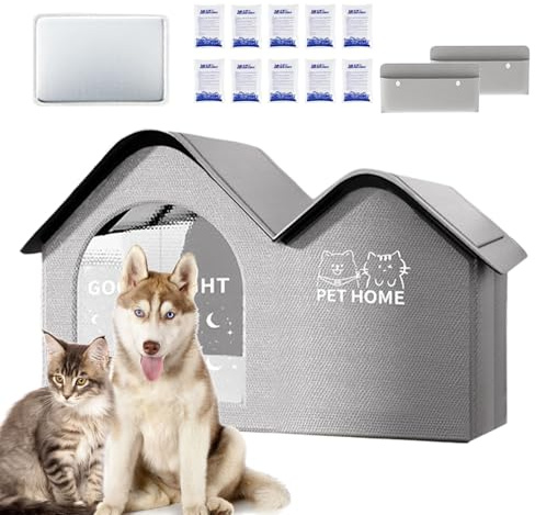 Casa per Raffreddamento Animali Domestici - Cuccia per Gatti con Condizionatore Aria, Rinfrescante Pieghevole per Cani e Gatti, Rifugio Refrigerante per Estate Raffreddamento con 10 Impacchi Ghiaccio