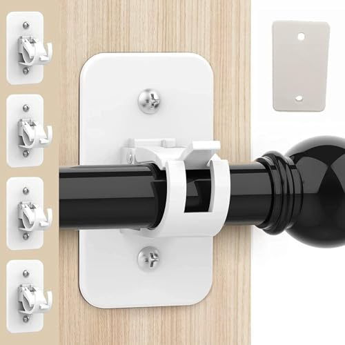 YICBOR 8PCs Self-Adhesive Curtain Rod Brackets, No Drill Curtain Pole Holders, No Screws Curtain Hooks for Home, Bathroom, Kitchen and Hotel Use