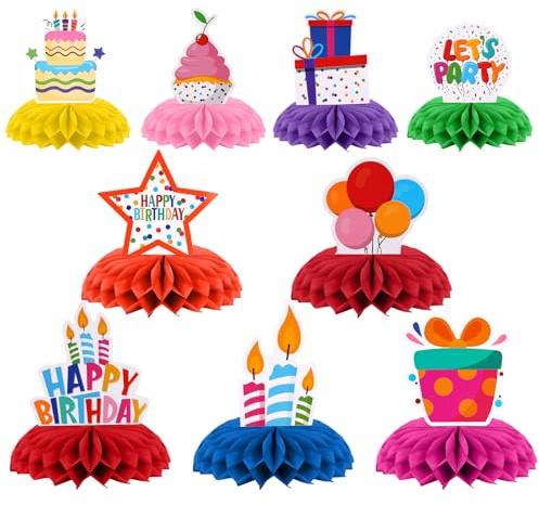 OSDUE 9 Pezzi Centrotavola Compleanno,Centrotavola a Nido d'Ape Decorazioni,Colore Centrotavolas Compleanno Decorazione,Decorazioni Compleannos da Tavolo per Uomini e Donne di Compleanni