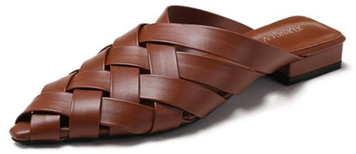 Marrone,39 EU,Mules Donna Sandali Sabot Punta Affusolata Tomaia Intrecciata Traforata Tacco Largo Slip on Aperte Dietro Scarpe estive Ufficio Lavoro Viaggio Vacanza appuntamento Tempo Libero