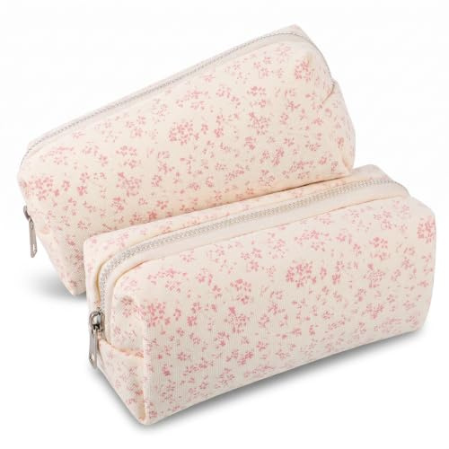 GEEHUA 2 stycken stora pennfodral med dragkedja | Pennfodral med estetiska blommor kanvas pennfodral för skola kontor resa pennfodral pennfodral pennfodral