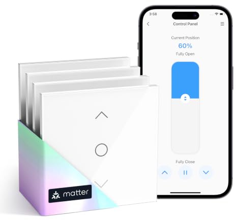 meross Rullgardinsbrytare matt, kompatibel med HomeKit, Alexa och Google | WLAN rullgardinsswitch, smart, med timer, för rullgardiner, persienner, markiser, 80 x 80 mm, 4 st