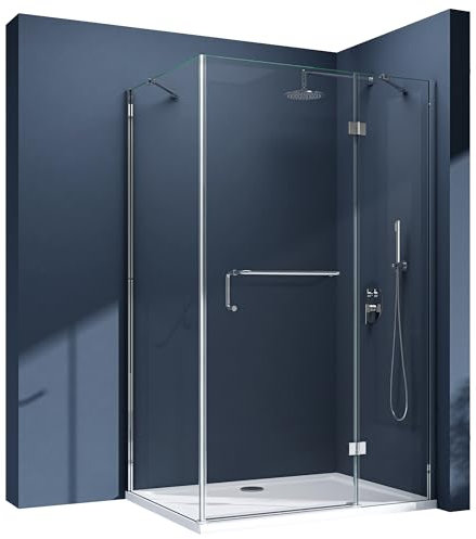 doporro Cabine de Douche Transparent en Angle 90x140cm Paroi de Douche Montage Réversible Rectangulaire Ravenna4K Verre de Sécurité 6mm Nano