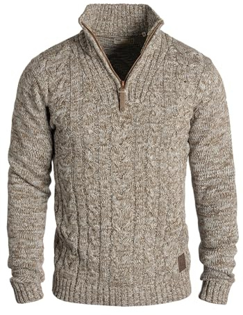 !Solid SDPankraz Homme Pull en Maille Troyer Pull à Grosses Mailles avec Motif torsadé Fermeture éclair 100% Coton Regular Fit, Taille:L, Couleur:Dune (5409)