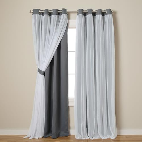TOWN & COUNTRY LUXE Talia Double Layer Indoor Curtains, Sheer and Room Darkening Blackout, Grommet Top, Energy Efficient, 2-Pack Set, 52x84, Black Pearl