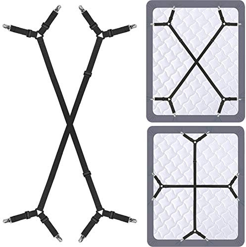 Siaomo Bed Sheet Holder Straps - Adjustable Bed Sheet Clips Fasteners Keep Sheets Stays in Place,2Pcs/Set Black