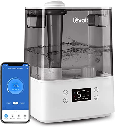 LEVOIT Umidificatore Ambiente Top Fill 3L, Umidificatore Ultrasuoni a Nebbia Fredda per Bambini/Piante Dura da 25H, 26dB Silenzioso Auto Modo con Oli Essenziali, Timer per Casa/Ufficio