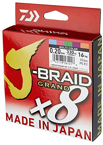 Daiwa J-Braid Grand x8E 0,24 mm, 22,0 kg/49,0 lbs, 300 m, flerfärgad, flätad fiskelina, 12795-124