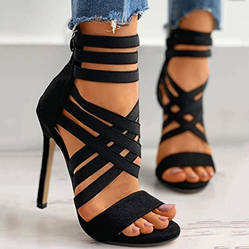 YHCS Pompes Femmes Chaussures à Talons Hauts Sandales 2021 Zipper Nouvelle Mode Été Sexy Peep Toe