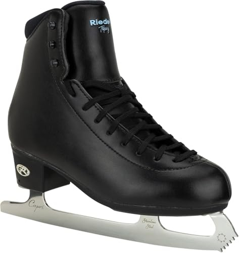 Riedell Topaz Adult Ice Skates for Women and Men - Supportive, Comfortable, Moisture-Wicking Adult Ice Skates with Stainless Steel Eclipse Capri Blade - Black - 10