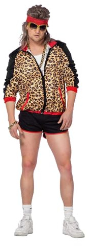 WILBERS & WILBERS 5748-80-tal/90-tals joggingdräkt för män, leopardtryck, träningsoverall, karneval