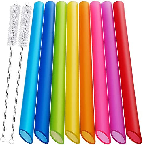 8 Stück Bubble Tea Strohhalme Wiederverwendbare Plastik Strohhalme Bunte Strohhalme Plastik Strohhalme Dicke Strohhalme Spitzes mit 2 Reinigungsbürsten Ideal Für Smoothie, Saft, Bubble Tea Perlen