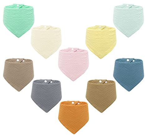 10 Pack Muslin Baby Lätzchen, saugfähige Bandana Sabberlätzchen, solide Farben Set für Zahnen und Sabbern, stilvolle Unisex, weiche, für Kleinkinder, Leicht zu waschen