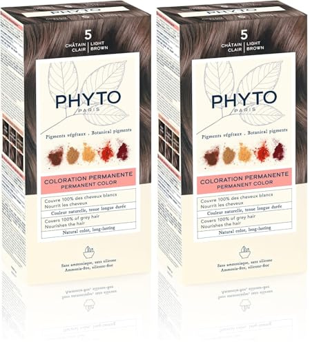 Phyto Phytocolor 5 Castano Chiaro Colorazione Permanente Senza Ammoniaca, Copertura Capelli Bianchi (Confezione da 2)
