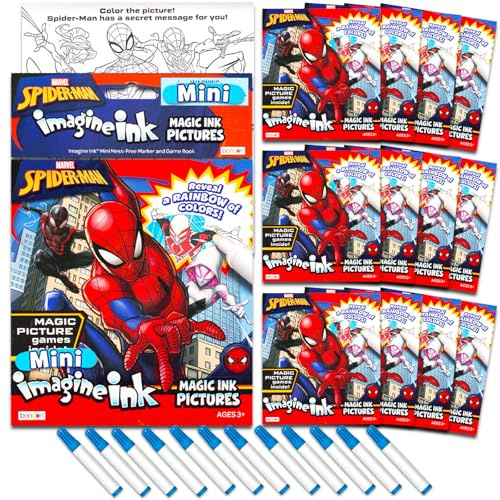 Marvel Spiderman Imagine Ink Party Favor Set - 12 Pack No-Mess Magic Ink Spiderman Coloring Books | Superhero Party Supplies for Kids