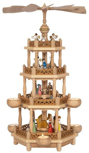 Richard Glässer Seiffen Piramide di Natale la nascitá di Cristo, 3 Piani, 55 cm di Altezza, Originale Monti Metalliferi di Richard Glaesser