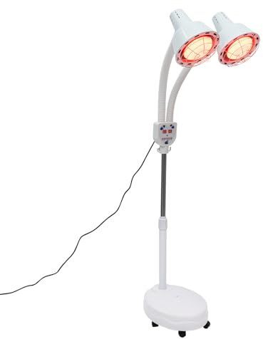 panfudongk Lampada a infrarossi a doppia testa a infrarossi, lampada a infrarossi a 360°, tubo regolabile, lampada a luce rossa con ruote per fisioterapia, telecomando, sollievo dal dolore, rotazione