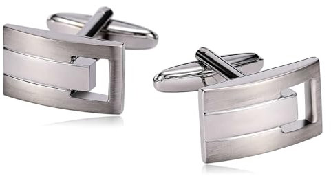Dsnyu Manchettenknoepfe Herren Hochzeit Silber, Manschettenknöpfe Set Hohle Rechteckstreifen Edelstahl Hemd Anzug Schmuck für Geburtstag