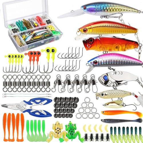Angelköder Tackle Box Bass Fishing Kit, Salzwasser und Süßwasser Köder Angelausrüstung einschließlich Angeln Zubehör und Angeln Ausrüstung für Bass, Forelle, Lachs (Style A)