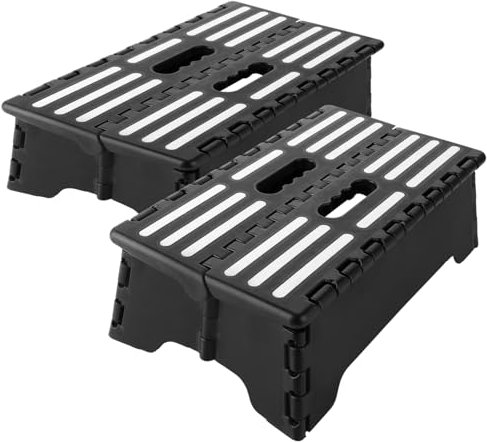 SHUESS 2 Stück Tritthocker Klappbar 38 cm, klapphocker Schwarz Belastbar bis 150 kg, Platzsparender, Faltbarer Hocker für Ältere, Kinder Kleiner, Bad, Schlafzimmer