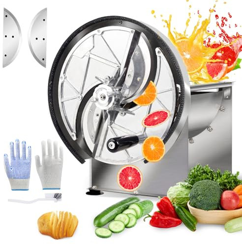 5.0 Upgrade Commercial Manual Vegetable Slicer-[Japan SUS 304 Blades] Adjustable Thickness 0.2-13mm Stainless Steel Lemon Slicer with 2* Extra Blades for Slicing Vegetable Tomato Onion Potato Lime