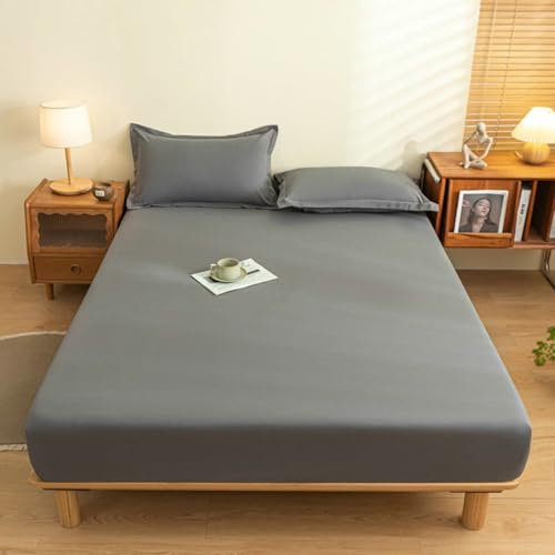 Ayoiow Spannbetttücher 200x150cm, Spannbettlaken Baumwolle Einfarbige Farbe Spannbettlaken Dunkelgrau