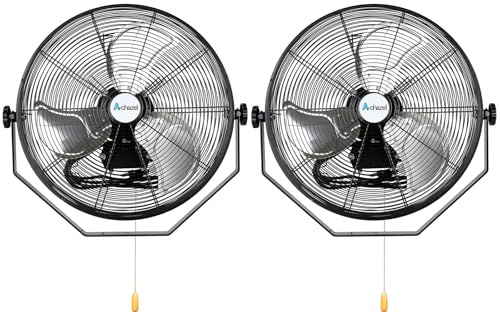 ACHAZEL 18'' 4300 CFM Industrial Wall Mount Fan, High Velocity Wall Fan with Full-enclosed Motor, 3-speed Settings Heavy Duty Metal Barn Fans for Warehouse, Workshop, Garage and Shop, 2-Pack