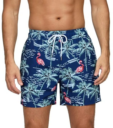 Aisprts Short de Bain Homme avec Poches Zippées Maillot de Bain Déperlant à Séchage Rapide Short de Bain avec Doublure en Mesh et Cordon de Serrage