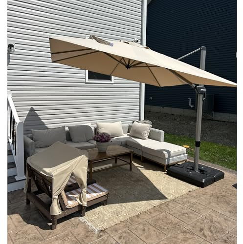 PURPLE LEAF - Sombrilla para jardín (2,5 x 2,5 m, cuadrada, techo giratorio 360°, protección UPF 50+, parasol de jardín al aire libre con poste de champán colgante de aluminio, para piscina, terraza