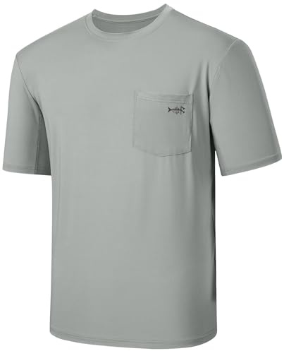 Bassdash Hombres UPF 50+ Rendimiento de Manga Corta Bolsillo Camiseta UV Protección Solar Pesca Senderismo Kayak Deportes Camisas