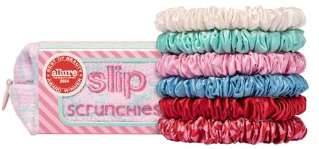 slip Silk Skinny Scrunchies - High Tide - Set of 6 Pure Slipsilk Skinny Scrunchies - 100% Mulberry Silk, Anti-Crease, Gentle on Hair, Reduces Breakage - Stylish & Durable, Ideal for All Hair Types